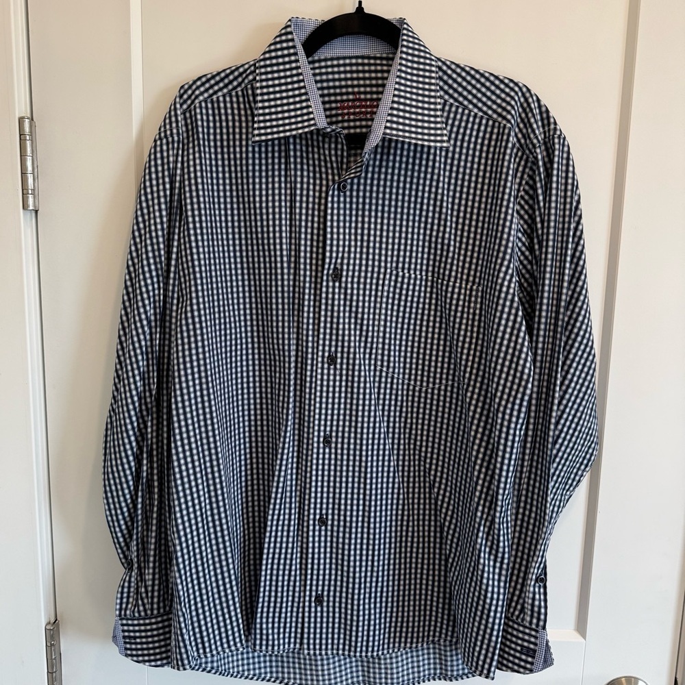 Marcello Sport Men’s Blue and White Houndstooth Button Up